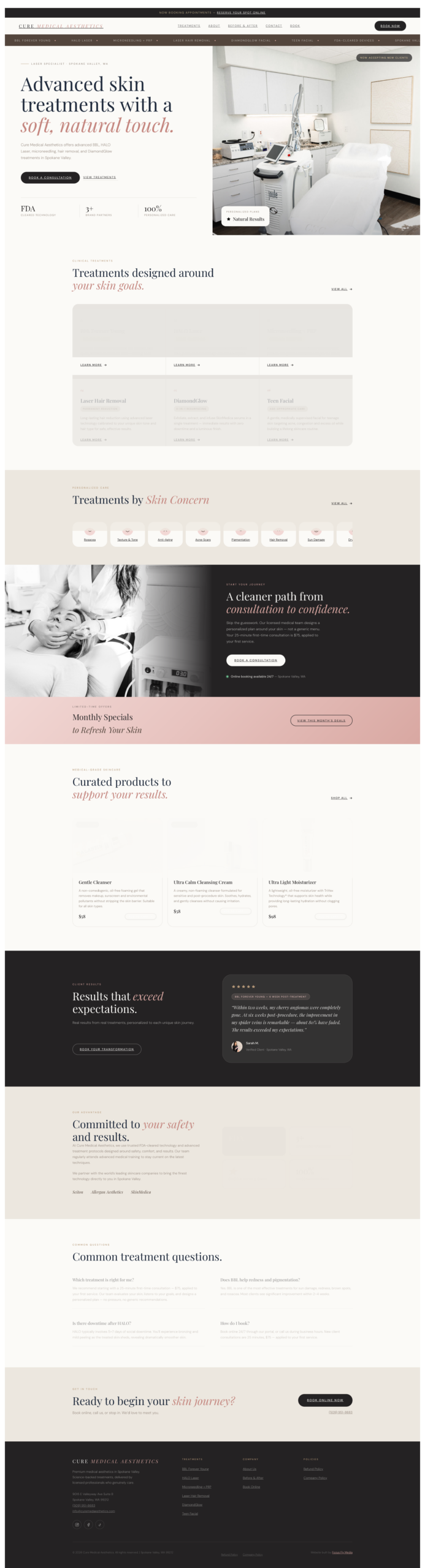 Cure Medical Aesthetics homepage
